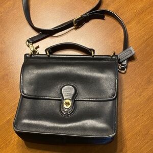 Vintage Black Leather Coach Willis Crossbody Bag Brass Hardware